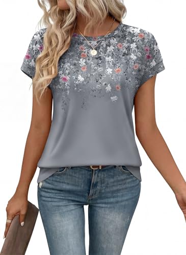 Image of Alaroo Womens Summer Tops Short Sleeve Shirts Crew Neck Tshirt Cute Trendy Tunic Blouses (S-3XL)