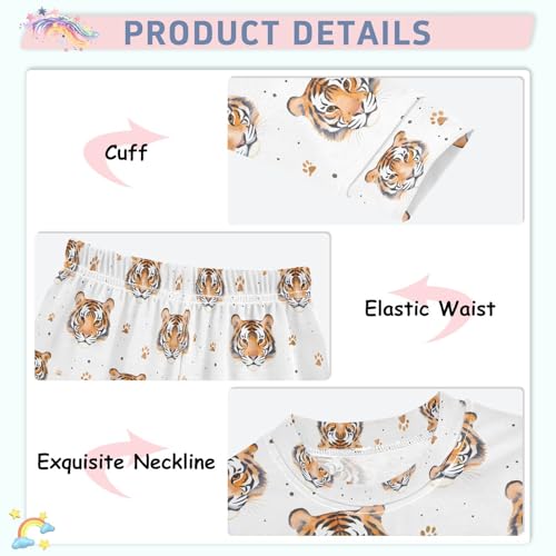 ALAZA White Tiger Paw Print Pajamas Long Sleeve Sleepwear 2-Piece Pajama Set4