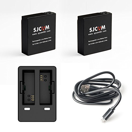SJCAM Accessory Action Camera 2 x Rechargeable 1000mAh Battery with USB Cable Dual Slot Charger Compatible with 4k Action Camera for SJ7 Star