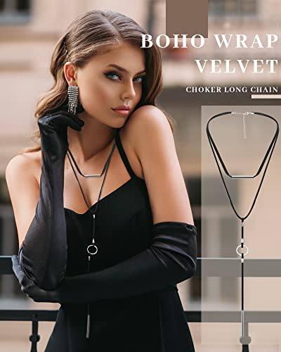 Sureio Women Western Jewelry Cowgirl Boho Necklace Leather Velvet Long Choker Turquoise Necklace with Bag3