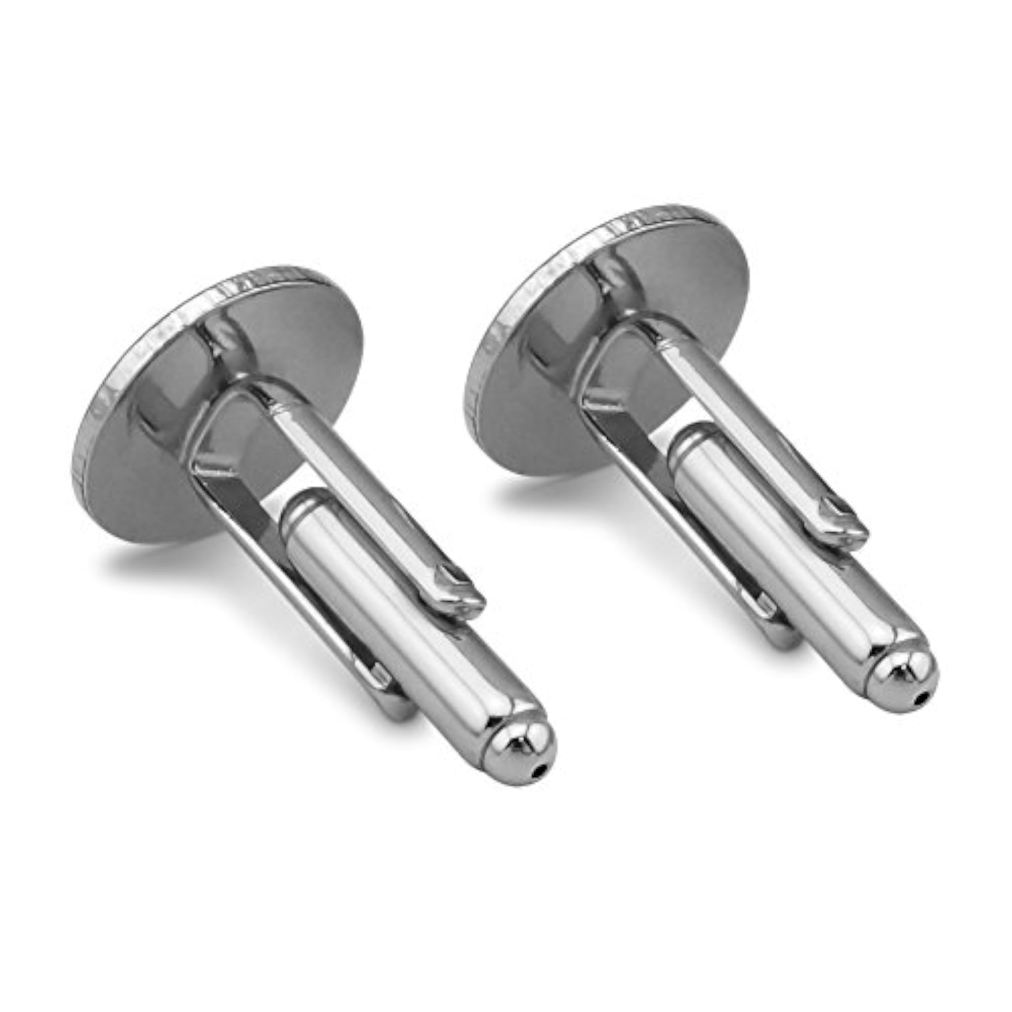 Bass Fish Swimming in River Round Cufflink Set Silver Color, Gift for Him