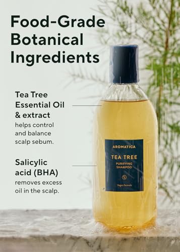 Image of AROMATICA Purifying Tea Tree Shampoo for Men & Women | Organic Tea Tree Oil, Natural, Dandruff, and Itchy Scalp Care & exfoliator, Clarifying shampoo include Mint and Peppermint