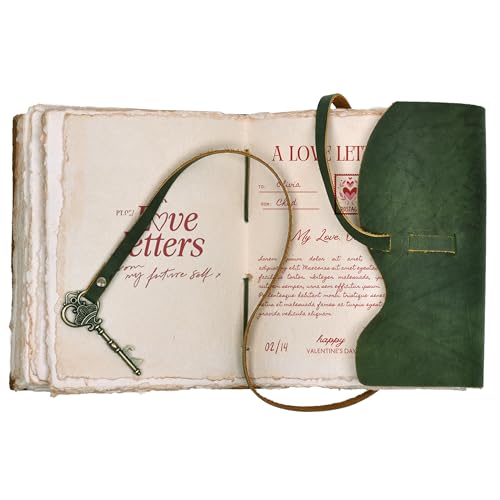 Image of LEATHER VILLAGE Vintage Leather Bound Journal, Junk Journal For Men & Women | Handmade Deckle Edge paper, 200 Blank Pages , Grimoire, Book Of Shadows, Sketchbook, Scrapbook, Leather Journal , Green 8x6