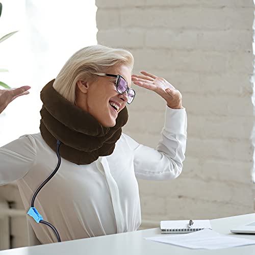 ShawFly Dispositivo de tracción Cervical Inflable para el hogar, Dispositivo de tracción para el Cuello y Soporte de Cuello para alineación de la Columna Vertebral, Soporte de Cuello (café) Cover