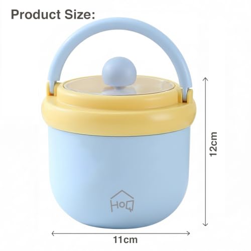 Image of House of Quirk Portable Soup Cup & Porridge Jar, 304 Stainless Steel Breakfast Cup with Lid & Spoon - Insulated Oatmeal, Milk & Food Container for Students & Travel (Blue /Yellow)