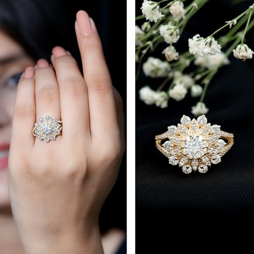 Certified Moissanite Flower Engagement Ring, D-Vs1 Quality, 6 mm Round Moissanite Floral Ring - Ready to Gift2