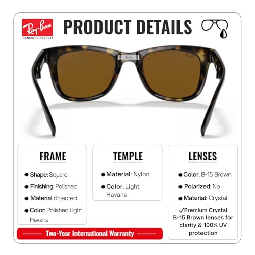 Image of Ray-Ban RB4105 WAYFARER FOLDING CLASSIC Square Shape Sunglasses for Men with Official Eyewear Kit