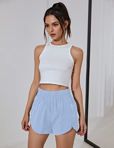 Image of BMJL Women's Athletic Shorts Running Workout Shorts Gym High Waisted Summer Short with Waistband Pocket | built-in liner,thick elastic waistband,split side,comfy fabric,zipper pocket,longer back,workout,athletic,curved back line