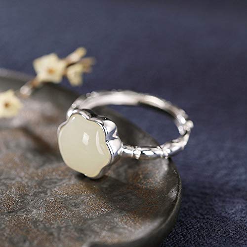 Bague réglable en argent S925 fleur de jade pour vos tenues bohèmes