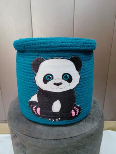 Image of Aroma Brand Kids Lid Hamper with Beautiful Characters - Rope Storage Hamper for Baby Diaper, Stuffed Animal Storage Bin Rope Hamper for Kids Toy, Baby Laundry Hamper with Lid (Bear)