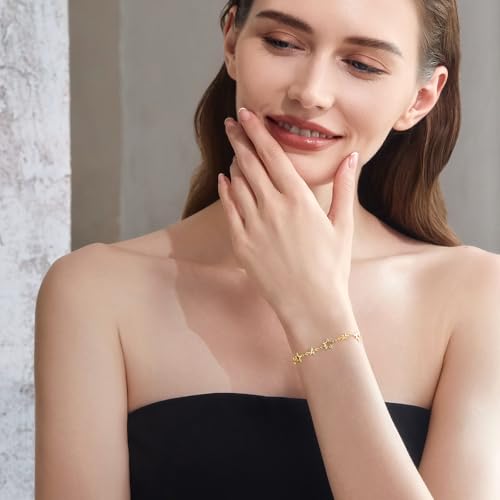 Cicy Bell 18k Gold Plated Bracelets for Women Trendy Dainty Stackable Square Star Wave Bamboo Curb Snake Heart Paperclip Figaro Mirror Chain Link Bracelet Sets Minimalism Accessories Gifts4