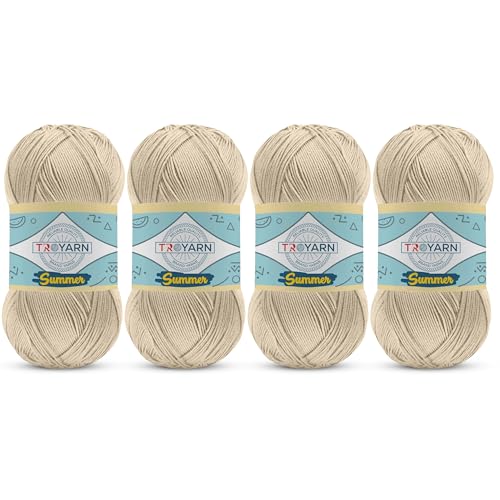 Image of TROYARN Summer (4- Skeins Pack) Silk Effect Hand Knitting Yarn Crochet Art Lace Craft 100% Microfiber Acrylic 4x100 gr (4x383 yds) (105368 - Beige Canvas)