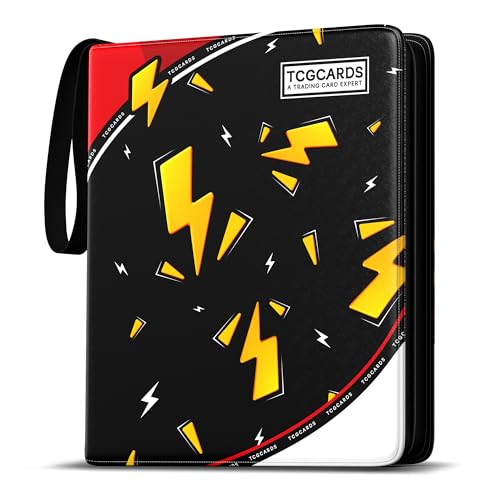 Trading Card Binder 9 Pocket, Card Book with 50 Removable Sleeves Fits 900 Cards, 3-Ring Zipper Design MTG/TCG/Sport Collection Album Gifts for Boys and Girls, Black