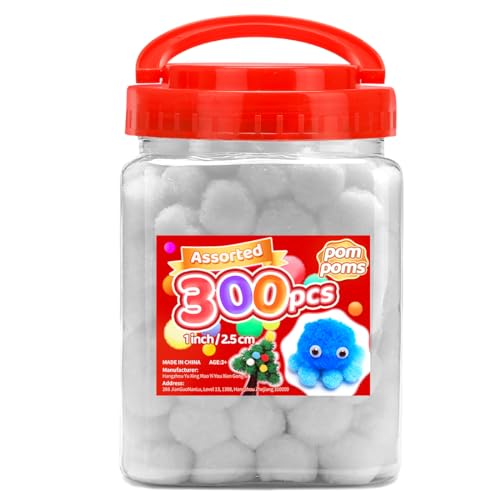 Image of Iooleem White Pom Poms, 300pcs 1inch Balls for Arts and Crafts