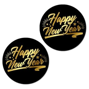 126 Happy New Year Stickers, 1 Inch Big Round Glossy Labels, Great for Holiday Season Gifts, Gift Bag, Cards, Envelopes, Boxes, Tags, and Supplies. Made in USA