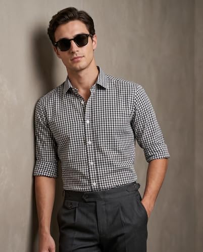 Image of Afflatus Men's Classic Gingham Check Slim Fit Button-Down Dress Shirt for Man | Long Sleeve Cotton Casual Formal Wear | Plaid Checkered Shirt for Men | Business Casual Office Wear