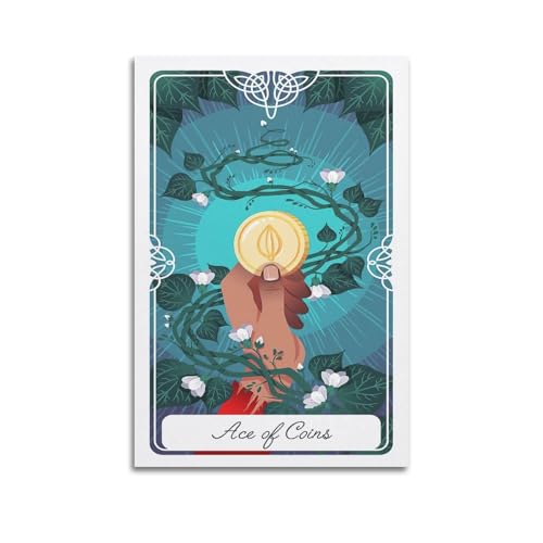 YQXTRB Poster decorativo su tela raffigurante l'asso di monete dei tarocchi minori arcani stile etnico viti avvolte intorno alle mani, 30 x 45 cm