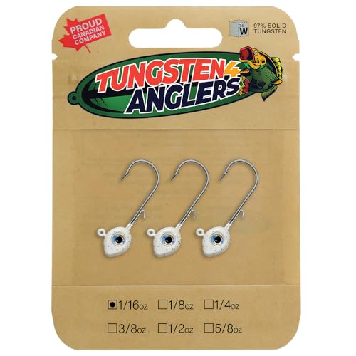Tungsten 4 Anglers - 97% Pure Tungsten Forward Facing Live Sonar 3D Eye Dimiki Jig Head | 1/16,1/8, 1/4oz. Damiki Rig Jig Heads | Bass, Walleye, Crappie, Perch Fishing (Pearl White, 1/16oz #2)