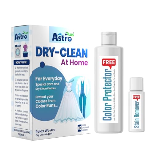 Image of Astro Plus+ Dry Clean At Home 10 Pcs Liquid Detergent Sheet and 30ML Stain Remover, 200ML Color Protector Ultimate Protection for Silk Saree and Chiffon, Cotton, Georgette, Linen, Woolen | Combo Pack