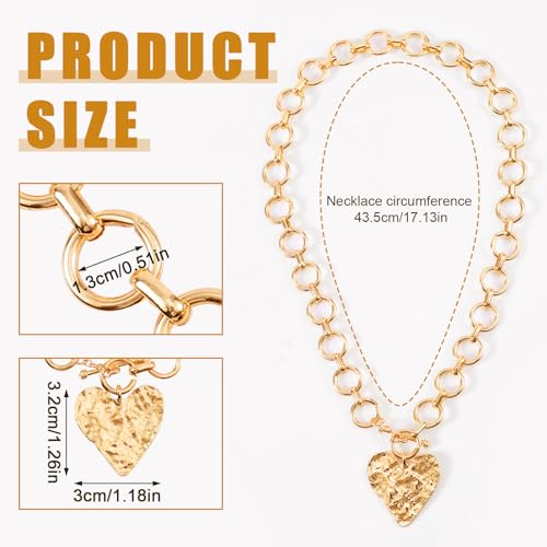 Chunky Gold Pendant Necklaces for Women, Large Statement Hammered Heart Pendant Necklace Vintage Chunky Gold Chain Necklace for Women Trendy Jewelry Gift2