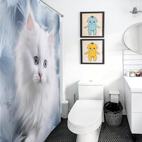 Rideau de douche chat lavable en machine avec tissu déperlant durable - 3
