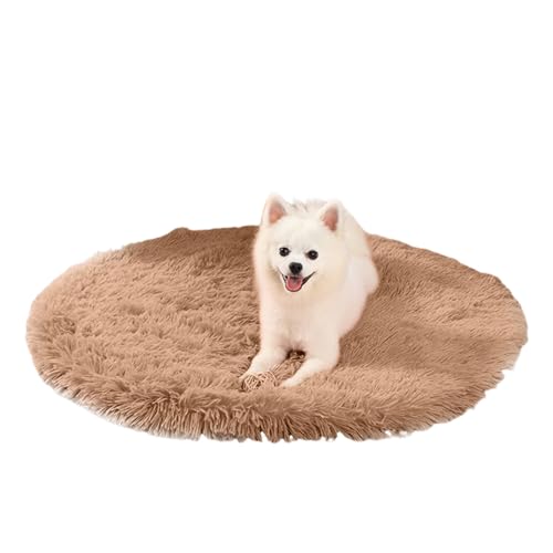PETCUTE Round Dog Bed Mat,Washable Warm Dog Bed Blanket, Ultra Soft Long Plush Pet Cushion