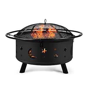 Vuurschaal, vuurplaats met grillrooster, tuinvuurkorf voor verwarming/BBQ, pookhaak & beschermingsrooster, Fire Pit…