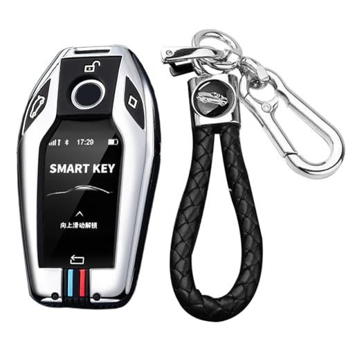 Coque de clé en métal pour BMW écran LCD protège des chutes couleur argent
