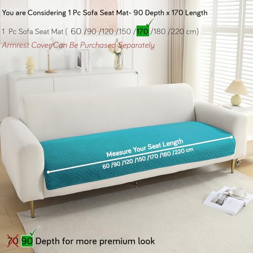 Image of HOKIPO Polyester Quilted Sofa Cover Mats For L Shape And 1 /2 /3 Seater Sofa. Make Your Own Sofa Cover Set, Mat Length 90(D) X 170(L) Cm, TEAL (NEW-723-TEAL)