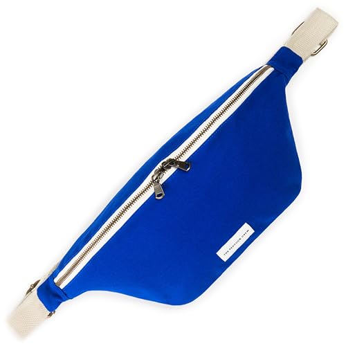 Image of The Peacock Crew Fanny Pack - Stylish Cotton Crossbody Bag for Men & Women - Adjustable Strap, Dual Zipper - Premium Fabric Shoulder Bag, Trekker Indigo Blue