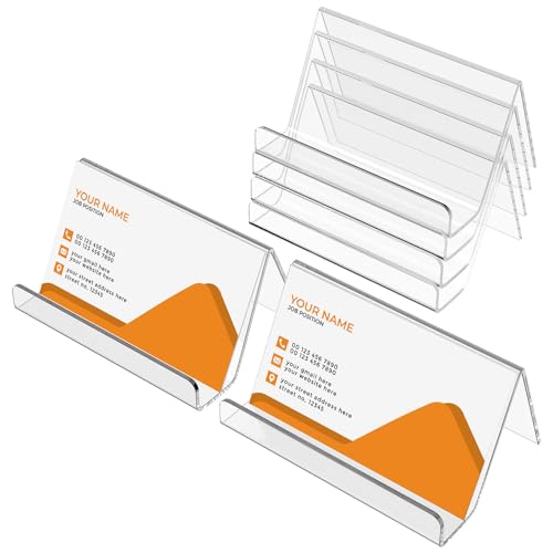 Image of MaxGear Business Card Holder for Desk Acrylic Business Card Display Holders Clear Business Cards Holder Stand 6 Pack Desktop Plastic Name Card Organizer, Capacity: 50 Cards