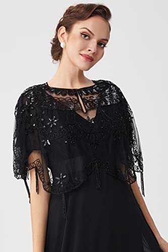 BABEYOND Sequin Beaded Evening Cape 1920s Fringed Shawl Wraps Wedding Bridal Shawl Scarf2