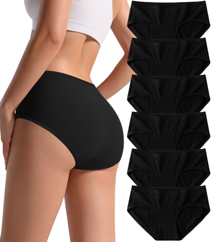 PNQUNZ Cotton Hipster Panties Women: 6-Pack Soft Full Coverage Mid Rise Underwear for Everyday Comfort (US Alpha X-Large Regular Regular C-6 Pack Classic Black)