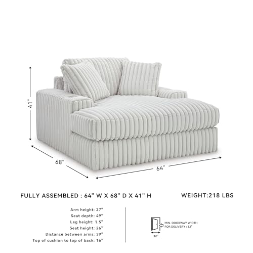 Image of Signature Design by Ashley Oversized Chaise Lounge Chair, Alloy Light Gray | Jumbo cord velvet fabric with USB & cup holders, 64-in wide oversized profile, Media room lounge, Stupendous Series