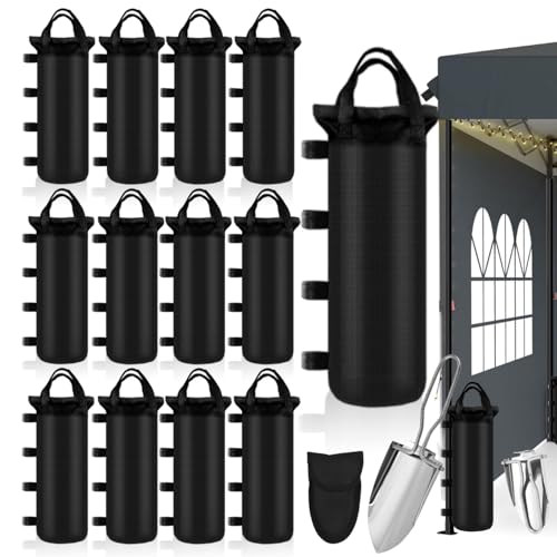 YUJUVI Sac de Lestage pour Tonnelle Poids pour Tonnelle Lot de 12 Sac Lestage Epaissir avec Pelle Pliante - 80KG Oxford 800D pour Pied de Tonnelle,pour...