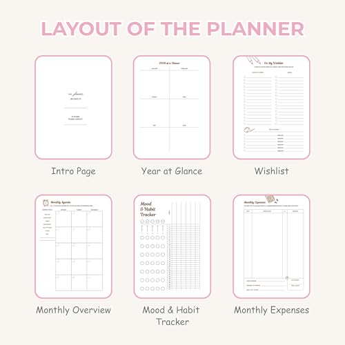 Image of Planner with Bookmark | Planner Set Includes A5 Journal (22x17 cm) 228 Pages | 120 GSM | 250+ Stickers | Bookmark with Cover Box (The Midnight Bloom Edition, Aesthetic Series)