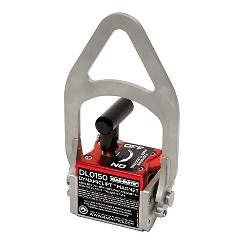 MAG-MATE DL0150 Dynamic Lift Magnet, Lifts Flat or Round Items with 3 to 1 Lift Safety, Rare Earth Magnet with 150 lbs. Lifting Capacity, 9” H x 2.5” W x 5” L, Silver/Red