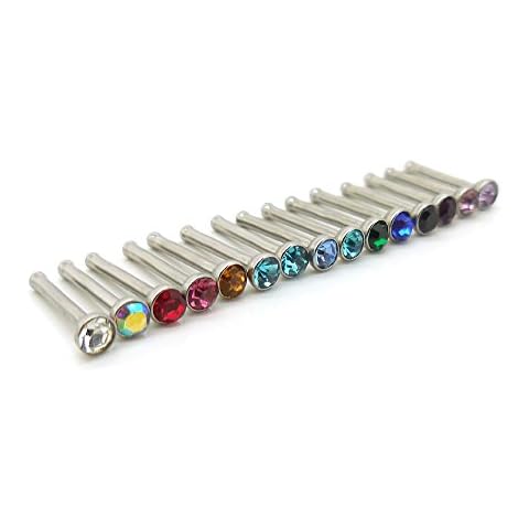 15PC Lot 18G Nose Bones Stainless Steel Rings 2.5mm Crystal Body Jewelry Cover