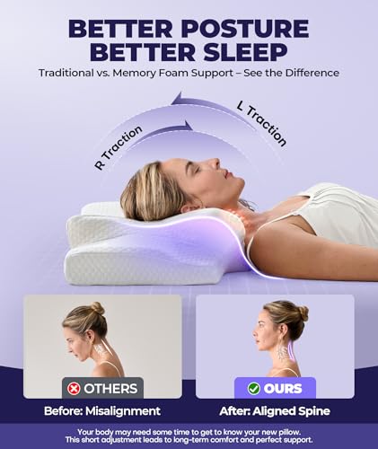 Image of Emircey Clinical-Level Relief Cervical Neck Pillow for Sleeping, Orthopedic Contour Memory Foam Pillow for Side Sleepers,Cooling Reading Pillow Neck Relief, Ergonomic Back Stomach Sleepers,Light Grey