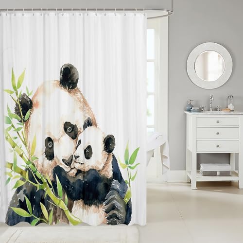 Image of Panda Bath Curtain Cute Panda Bear Shower Curtain for Stalls Bathtubs Wild Animal Pattern Bathroom Shower Curtain Set Cartoon Giant Panda Design Waterproof Bathroom Curtains Bedroom Decor 72x78 Inch