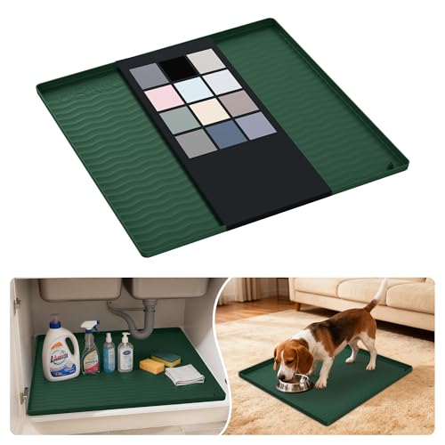 Image of URMONA Waterproof Silicone Under Sink Mat 19'' x 19'' Shelf Liner for Kitchen and Bathroom, Cabinet and Counter Protector, Storage and Organizers, Litter Mat, Pet Cat Puppy Essentials(Green)