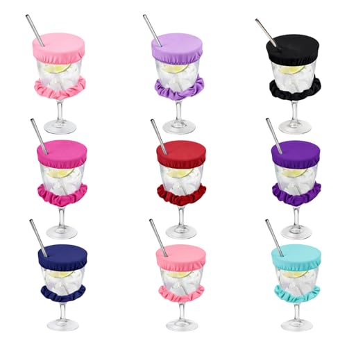 9PCS Drink Covers Anti Spike Reusable Cup Covers Drink Covers with Straw Hole Anti Spike with Scrunchie Hair Band Perfect for Alcohol Girls Bars Clubs and Parties