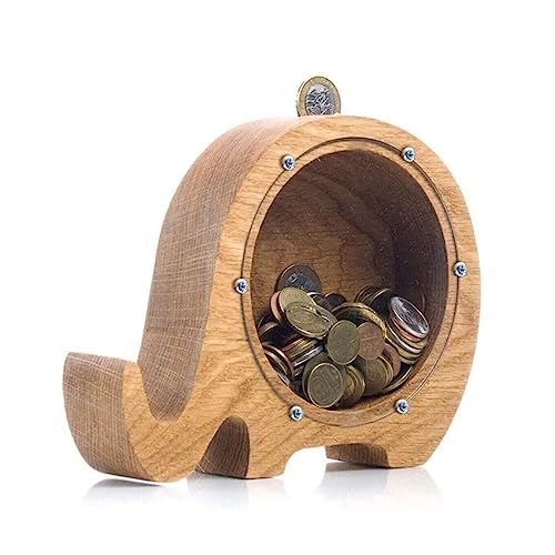 RoxNvm Elefantenbank, Hölzernes Spardose für Kinder, abnehmbare Münzbank...