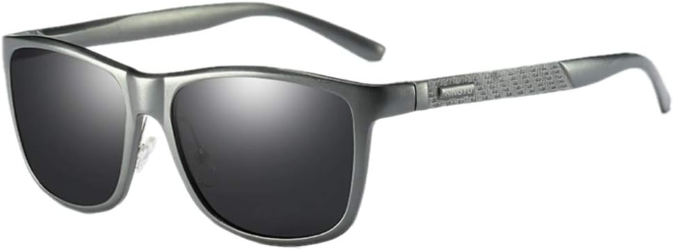 LUOMON Men's Driving Polarized Sunglass for Men Al-Mg Metal Grey Frame/Grey Retro Square Lens Unbreakable Frame LM045 Ultra Light