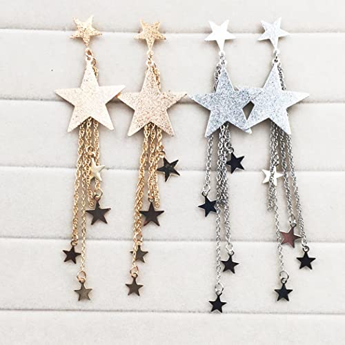 Meteor Star Pendant Tassel Earrings Long Dangle Drop Earrings Gold And Silver Lucky Star Dangle Earrings Lightweight Hypoallergenic Jewelry For Women Girls (Gold2) #TOP3