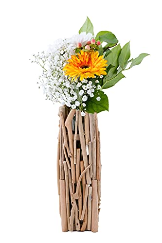 MODECO Wood Vase Rustic Home Decor – Farmhouse Boho Wooden Vases Made of Natural Lightweight Driftwood with Removable Glass Tube