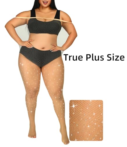 Image of Plus Size Fishnet Tights Sparkle Stockings Glitter Pantyhose High Waist Fine Mesh Stockings Value Pack of 2
