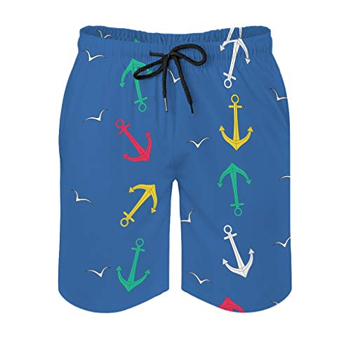 Bañador para hombre, diseño de ancla, color azul, con estampado 3D, forro de malla, pantalones cortos de playa, pantalones de tiempo libre, pantalones con cordón, bolsillos de color blanco, 6XL Cover