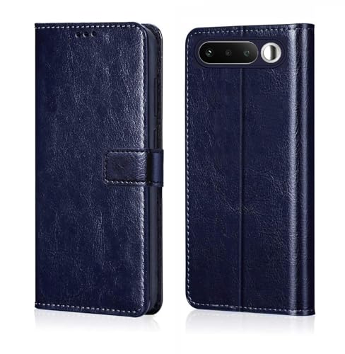 Image of Vintage Magnatic Closer Vegant Back Cover Leather Flip Cover Compatible for Realme RMX5171 /Realme 16 5G - Navy Blue