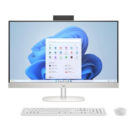 Image of HP 27 inch All-in-One Touchscreen Desktop Computer, AMD Ryzen 5 7520U, FHD IPS Display, 16GB LPDDR5 RAM, 1TB SSD, HDMI, USB-C /A, RJ45, Wireless Keyboard & Mouse, Anti-Glare, WiFi6, Win 11 Pro, White